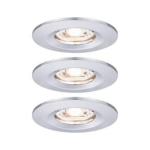 Paulmann 94303 Nova Mini Plus Lampada Led Coin Rotonda Orientabile Incl. 3 Faretti Da Incasso Da 4W Dimmerabile Cromo Bianco Caldo 2700K 12 W, 3Er (Ch