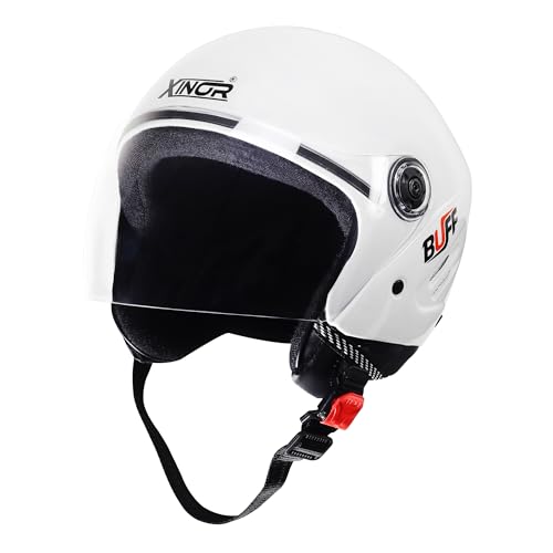 Image of Buff Open Face Motorcycle Helmet Medium | ISI Certified Lightweight with Clear Visor | Unisex Bike & Scooter Helmet for Men & Women (Matte Black)