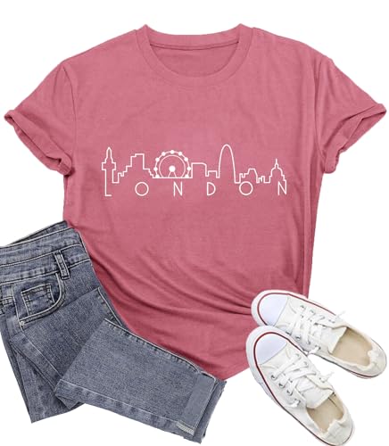 Potia London Shirts for Women European City London British T-Shirt UK England Travel Tee Tops Pink