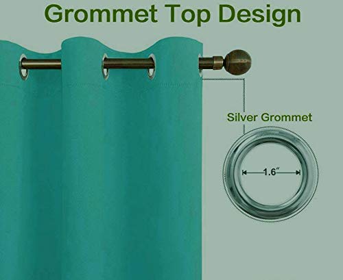 Image of Comfy Home Fabric Solid Grommet Curtain, 5 Feet, Turquoise, Pack of 2