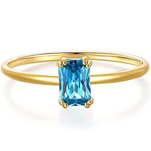 BLOSSOM & HUE Essential Stackable Baguette Ring | 18K Gold Plated .925 Sterling Silver | Minimalist Blue Gemstone for Her