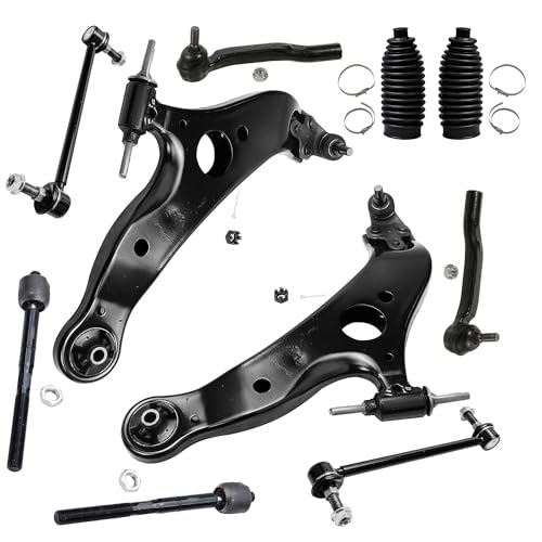 Detroit Axle - 10pc Front End Suspension Kit for Toyota Sienna 2004 2005 2006 2007 2008 2009 2010, 2 Lower Control Arms with Ball Joints 2 Sway Bars 4 Outer Inner Tie Rods 2 Boots Bellows Replacement