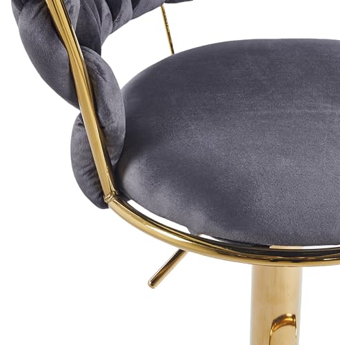 Image of Creative Grey Velvet Bar Chair | Modern Adjustable Bar Stool for Home, Kitchen & Bar Use | Electroplated Metal Base | 1.87 Feet Seat Height | Tufted Design | Qty 2