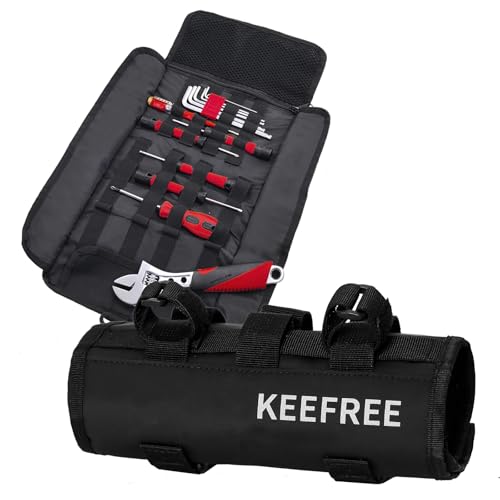 KEEFREE Tool Bag Roll Up, Heavy Duty Rolled Empty Tool Storage Organization,Portable Foldable Rollup Organizer Motorcycle Detachable Tool Storage Bag,Perfect for Men Mechanic Electrician Hobbyist