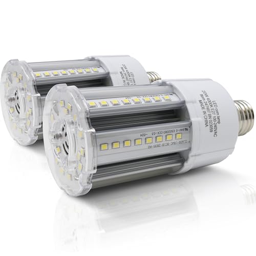 Bright Source LED Corn Light Bulb, E27, 20W, 2600lm, 360° Beam Angle, 4000K Cool White, Replaces Metal Halide/Son/HID/HPS for Large Spaces/Street/Parking/Garage/Warehouse & Factory, 2 Pack