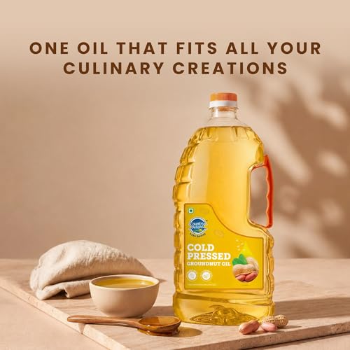Image of Country Delight Groundnut Oil - 1.8L | Cold Pressed Non-refined Pure Groundnut Oil | Traditional Kohlu Extraction /Kacchi Ghani /Mara Chekku Style | Sweet Aroma & Flavor of Groundnut (Peanut) seeds | Double Filtered