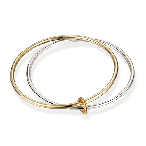 NOKMIT 2PCS 14K Gold Silver Tone Stackable Bangle Bracelets for Women High Polished Thin Plain Stainless Steel Bangle with Detachable Connector Ring Non-Tarnish Mixed Metal Jewelry (2PCS 8.0 inches)