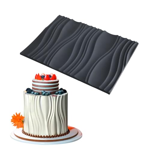 mostsom Silicone Fondant Mold Wave Pattern Embossing Mat for Cake Decorating DIY Clay, Jewelry, Pastry, Candy Making - Non-Stick Flexible Border Design (A_ Wave)