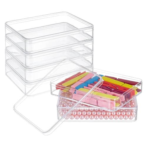 BENECREAT 6 scatola Portaoggetti In Acrilico con Coperchio, Contenitori Rettangolari Da 13x10x2.6cm, Espositori In Plastica Trasparente per Matrimoni, Gioielli Accessori