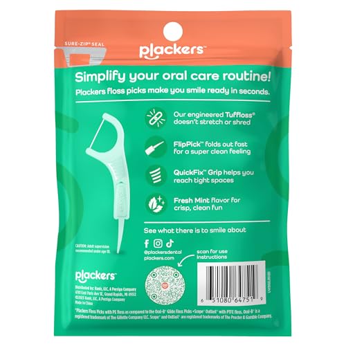 Plackers Micro Line Dental Floss Picks, Fold-Out FlipPick, Tuffloss, Easy Storage with Sure-Zip Seal, Fresh Mint Flavor, 36 Count (Packaging May Vary) (Pack of 2)
