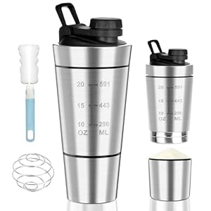 Shaker Proteine Inox – 600+200ML Shaker Proteine avec Compartiment à Poudre, Sans BPA avec Graduation, Double Paroi, Shaker Proteine en Acier Inox pour Shaker Proteine, Diététiques et Fitness