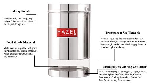 Image of HAZEL Stainless Steel Transparent Glossy Finish See Through Container, 1700 ml, Set of 6