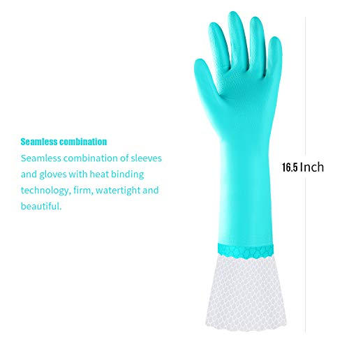 Reusable Long Dishwashing Cleaning Gloves with Latex Free, Long Cuff,Cotton Lining,Kitchen Gloves 2 Pairs(Purple+Blue,Medium)