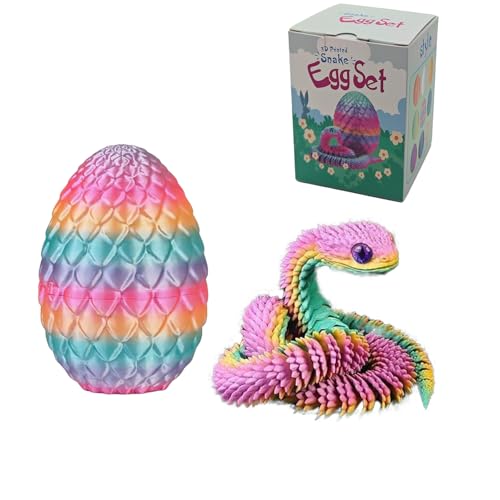 3D Printed Snake with Egg, Realistic Flexible Viper Fidget Toy Set, Stress Relief 3-D Articulated Animals for Kids & Adults, Easter Egg Basket Stuffer, Cool Desk Mystery Toy Gift (Candy)