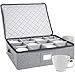 Cup and Mug Storage Box, Holds 12 Coffee Mugs and Tea Cups, Fully-Padded Inside with Sturdy Construction (Grey)