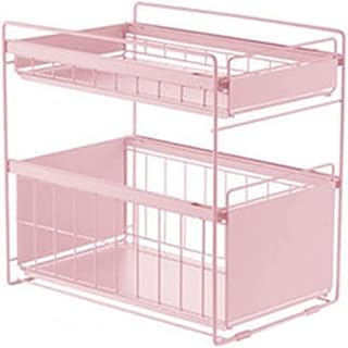 LIFOND Under Sink Storage Under Sink Organizer Rack With Sliding Storage Drawer, 2 Tier Pull Out Cabinets Organizer Shelf, Sliding Kitchen Countertop Storage Basket pink-large, Pink L