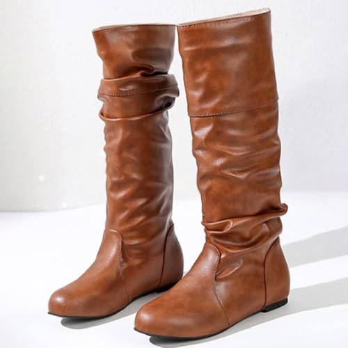 ticticlily Damen Stiefeletten Warm gefüttert Schlupfstiefel Langschaft Stiefel A Braun 38 EU