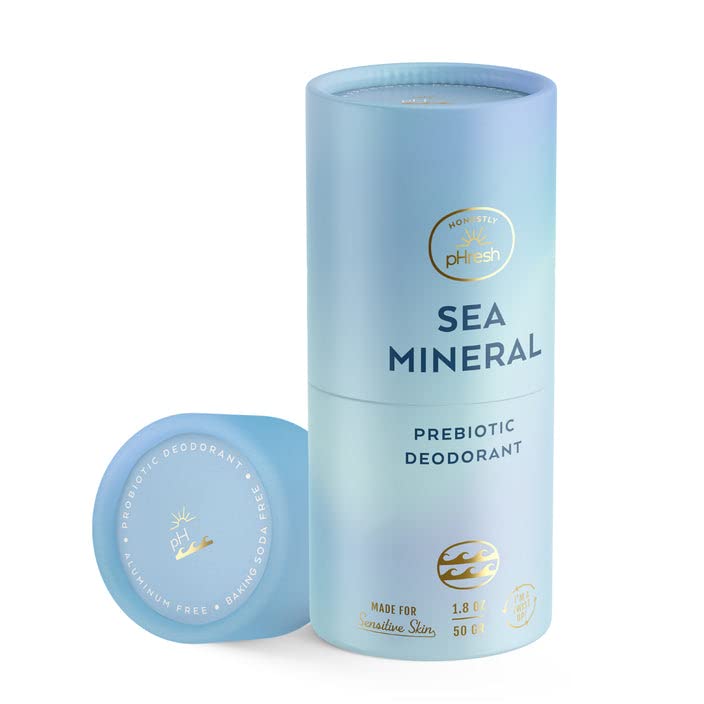 Honestly pHresh Desodorante prebiótico de papel biodegradable natural, mineral marino, 1.8 onzas, sin bicarbonato de sodio y aluminio, seguro para