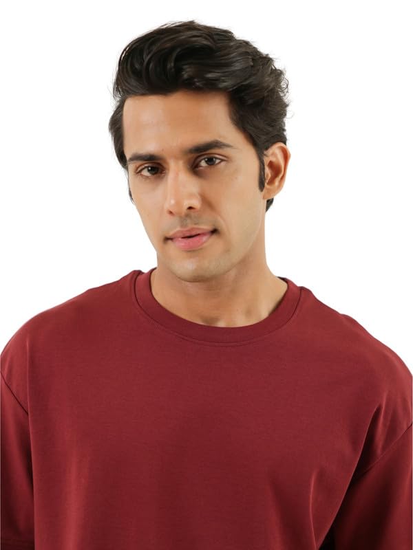 Image of SAADAA Men's Oversized Cotton T-Shirt | 210 GSM Heavyweight Fabric | Drop Shoulder | Dual Knit | Comfortable Casual Wear | Solid Colors