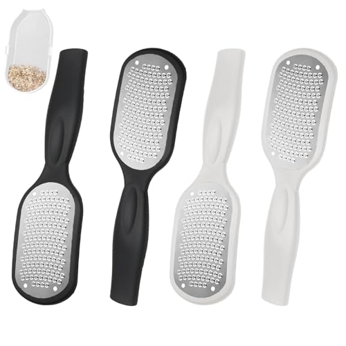 VEGCOO 4 limas de pies para eliminar callos, removedor de callos de metal duro con atrapador de piel muerta, raspador de talón para piel dura, herramienta de exfoliación de pies húmedos y secos