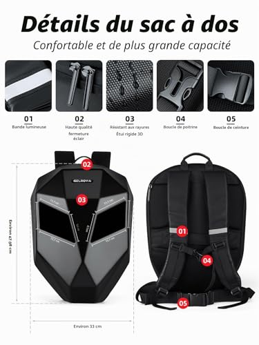 Sac à dos pour casque de moto LED programmable étanche Gelrova noir - 3