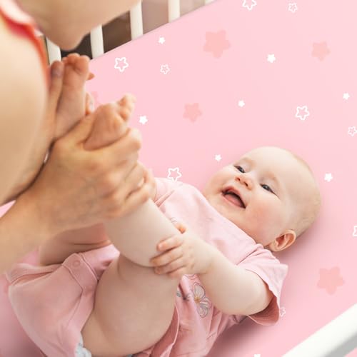 Image of 3-Pack Baby Fitted Crib Sheets for Girls，Standard Crib and Toddler Mattress，Soft Breathable Microfiber Jersey Knit Crib Bed Sheets