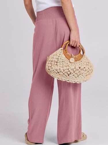 Image of ANRABESS Women Linen Palazzo Pants Summer Boho Wide Leg High Waist Casual Lounge Pant 2026 Beach Travel Vacation Outfits