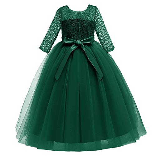 Image of Girls Flower Vintage Floral Lace 3 /4 Sleeves Floor Length Dress Wedding Party Evening Formal Pegeant Dance Gown