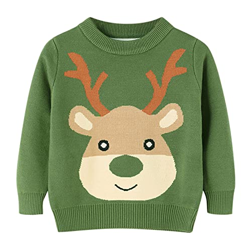 sfdgfhyf Toddler Boys Girls Christmas Deer Print Warm Knitted Sweater Long Sleeve Tops Knitwear Kids Girl (Green, 2-3 Years)