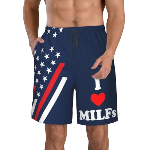 I Love Milfs Men's Swim Trunks Quick Dry Swimming Beach Board Shorts Lightweight Swimwear Bathing Suits with Pockets