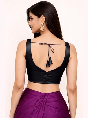 Image of TRENDMALLS Women's Fandy Satin Silk Blouse Sweetheart Neck Sleeveless Saree Blouse Choli Stylish Saree Blouse Ready to Wear