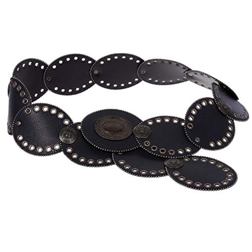 Ceinture en cuir concho ovale bohème large de 8,9 cm pour ceinturer une robe ample