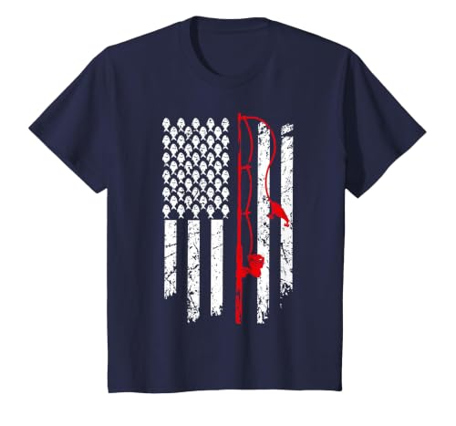Fishing American Flag Husband Son Grandson Funny Fisherman T-Shirt, Youth, Navy Blue, 2T