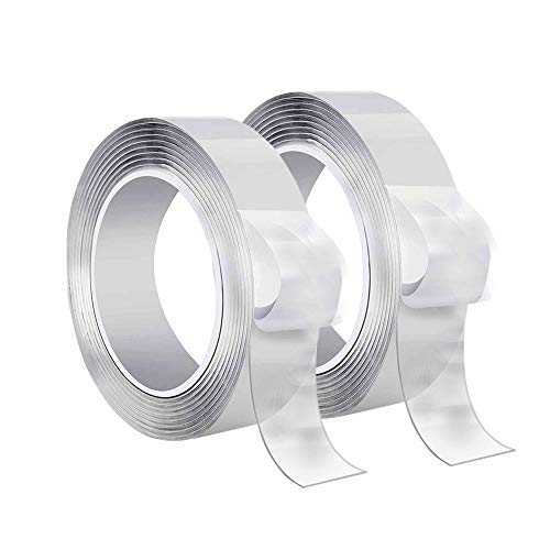 Double Sided Adhesive Tape?Two volumes?, Reusable and cleanable Non-Marking Nano Tape, Full Length 3M (Transparent)