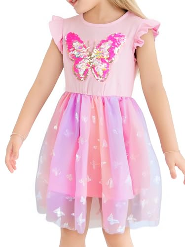 Toddler Girl Tutu Dresses Color-Changing Sequin Little Girls Long Sleeve Ruffle Tulle Birthday Party Flower Dress 1-5T