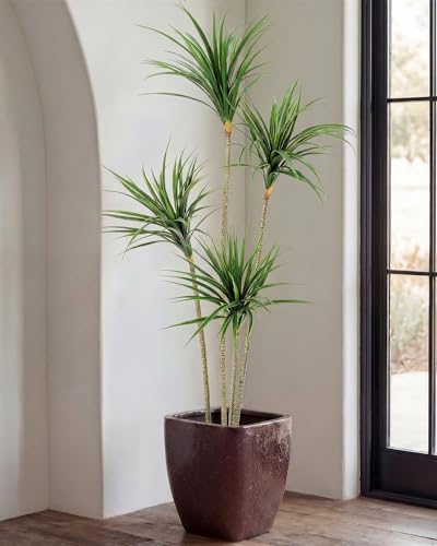 Image of Jexine 5 ft Artificial Dracaena Marginata, Tall Artificial Dracaena Plant Tree, Tropical Faux Fake Floor Plant with Pot Indoor Outdoor Decorative Tree for Home Office Decor Housewarming Gift