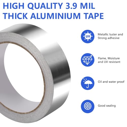 Image of Aluminium Foil Tape Adhesive Insulation Heat Resistant Foiled Tape Rolls for HVAC Repair Pipe Sealing Ducts