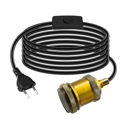 Lámpara Colgante con Interruptor y Enchufe, Portalámparas E27 con Cable de Luz Colgante de 500CM, Lámpara Colgante de Techo Cable Largo DIY Lámpara de Suspensión Retro Portalámparas con Enchufe
