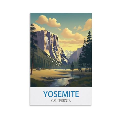Yosemite California Vintage Travel Posters Hiking 08x12inch(20x30cm) Canvas Painting Wall Art, Wall Decor Pictures Prints for Living Room Bedroom