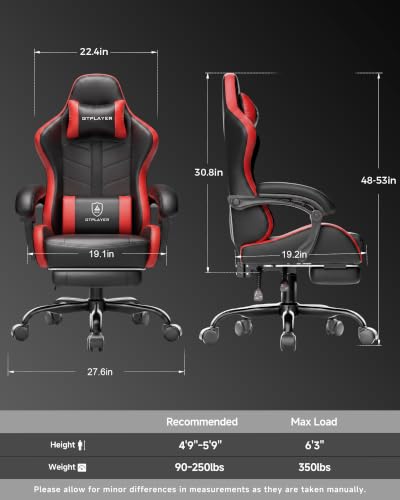 Image of GTPLAYER Gaming Chair, Computer Game Chair for Adults, Black - Red