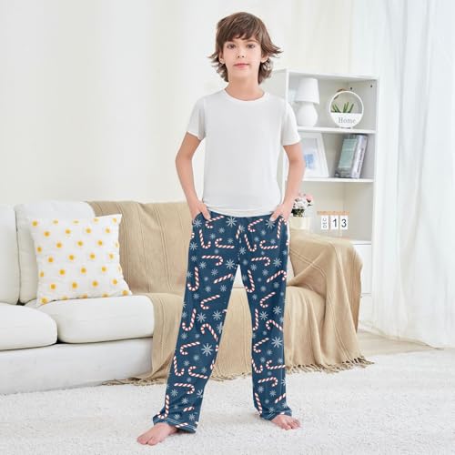 Candy Canes and Snowflakes Boys Long Pants Soft Trousers Elastic Waist Kids Lounge Bottoms with Pockets S-XL 5