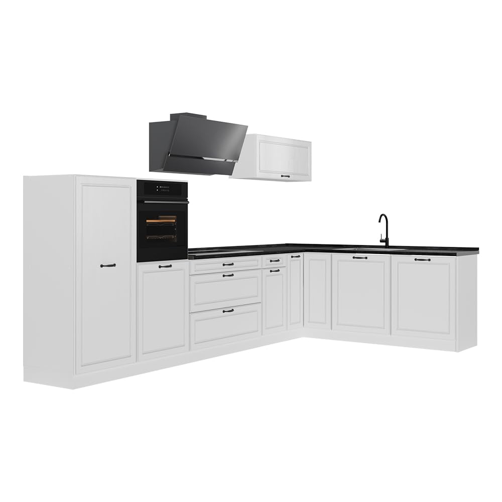 Vicco Cucina angolare completa R-Line, Bianco country/Bianco 347 x cm