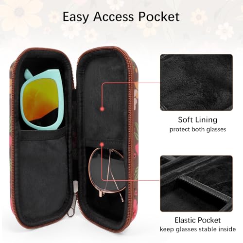 Image of Double Eyeglasses Case Hard Shell Dual Sunglasses Organizer with Zipper Closure Travel Eyewear Storage for Vehicle