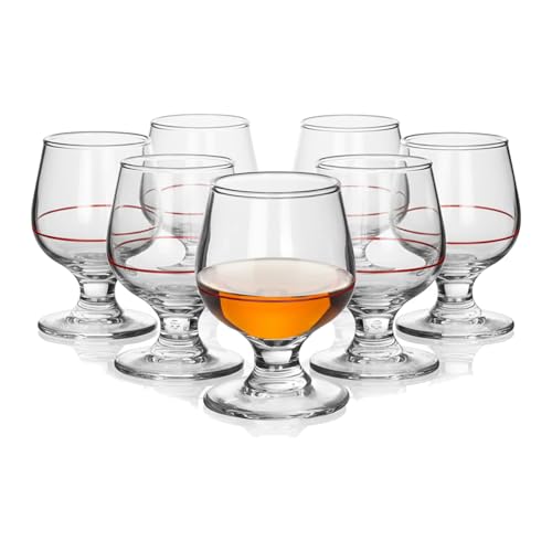 TWO TIGERS Pack Copas de Coñac Alessandro. Copa de Cristal, Tamaño. Copa Brandy Ideal para Licores. Hosteleria, Restaurantes, Bar, Fiestas (100ml Linea Roja (6Ud))