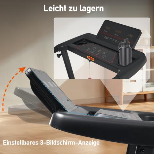 Tapis roulant pieghevole per la casa, pendenza dell'8%, motore da 3,0 CV, silenzioso fino a 14 km/h, superficie di corsa 110 × 40 cm, Bluetooth e display LED, portata 120 kg, console multifunzione, 12