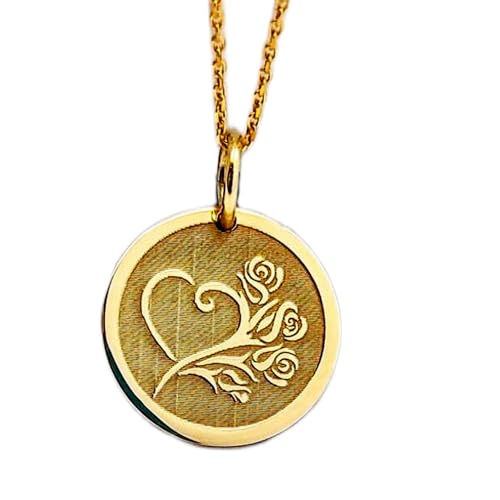 Collar de Plata de Ley 925 con colgante de disco corazón de 28 mm y cadena de 45 cm