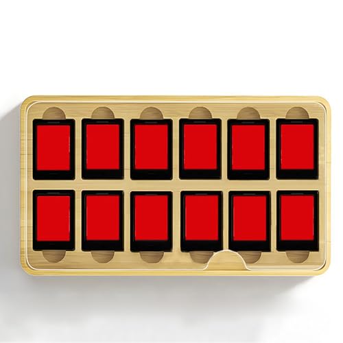 EBTOOLS Estojo De Madeira Para 2 Consoles Oled, 12 Compartimentos, Armazenamento Artesanal De Cartas De Jogos, Compartimento Curvo Grande, Compacto e Portátil, Estojo De Viagem