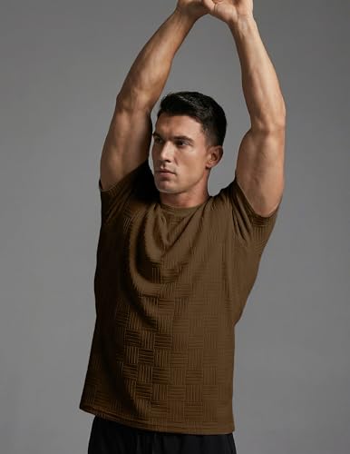 Image of JMIERR Mens T-Shirt Casual Stretch Solid Crewneck Short Sleeve Tees Textured Shirts