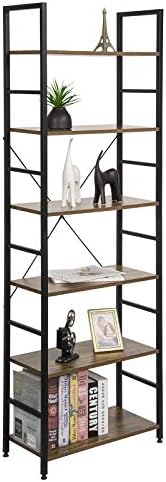 EUGAD Bookshelf Wooden Heavy Duty Standing Shelf Unit 6 Tiers Storage Rack File Rack Organizer Industrial Rack, Vintage