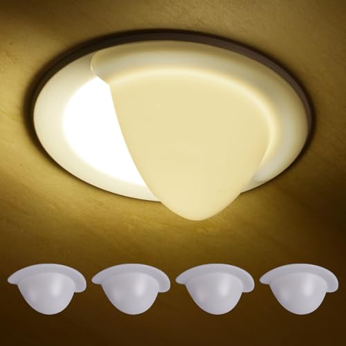 Recessed Light Cover, Can Light Covers 4 Pack 40% Translucent Half Shade Stick-On with Super Strong Double-Sided Tape, Anti-Yellow Cream White, Easy Install for 4 Inch